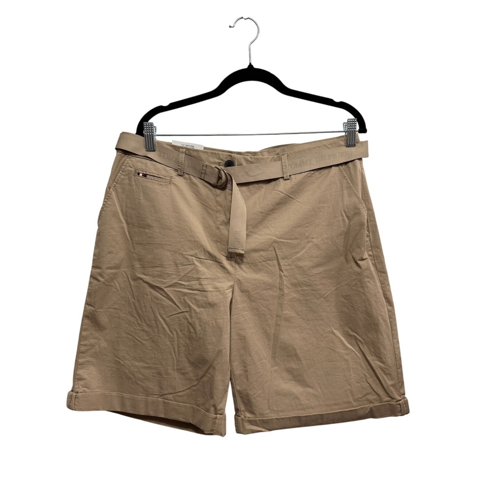 Tommy Hilfiger Womens 12 Khaki Tan THFlex High Rise Belted Chino Shorts 7.5" NEW